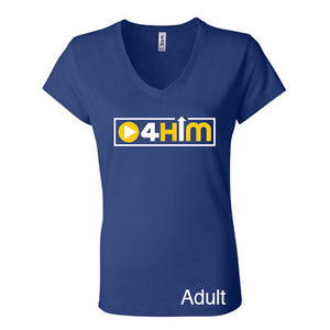 Adult Blue V-Neck (Women's Cut) Gold and White Shirts (Sizes run small so order one size larger)